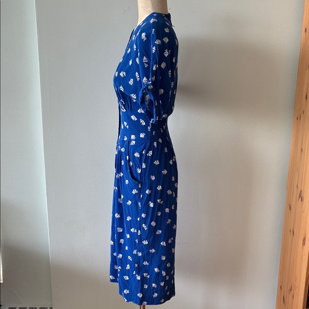 Vintage Blue Patterned Button-Up Dress - Picture 7 of 14